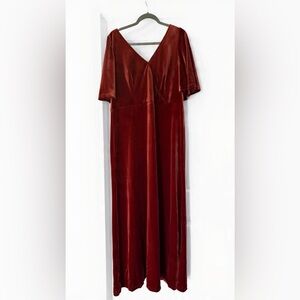 Elegant burnt rust velvet bridesmaid dress